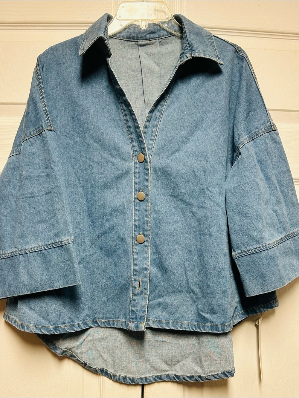 Casual Light Blue Denim Shacket Button Down Versatile